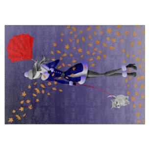 Dog Walker Autumn Leaves Cutting Board