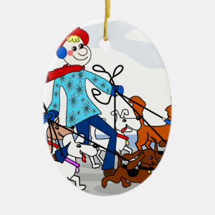 Dog walker ceramic ornament