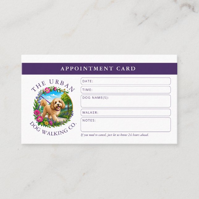 Dog Walker Cockapoo Logo Appointment Card (Front)