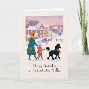 Dog Walker Cute Birthday Girl Walks Poodle Card
