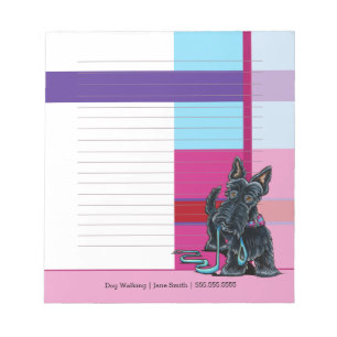 Dog Walker Cute Scottie Plaid Personalized Lined Notepad
