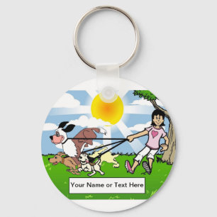 Dog Walker, Dog Lover - Female Cartoon Keychain