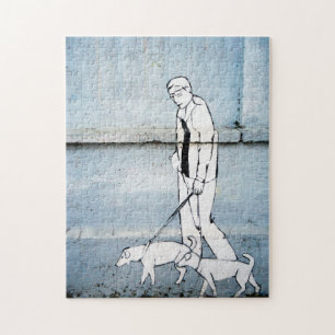 dog walker graffiti on branimirova street, croatia jigsaw puzzle