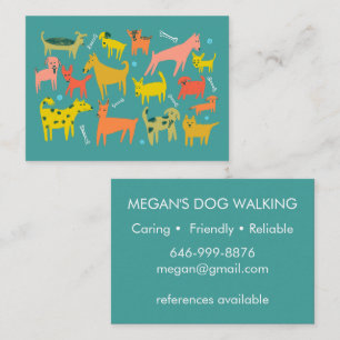 Dog Walker Groomer Colorful Funny Dogs Puppy  Business Card