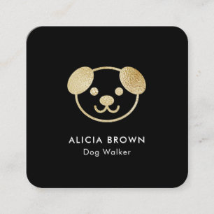 Dog Walker Modern Black Gold Square Business Card