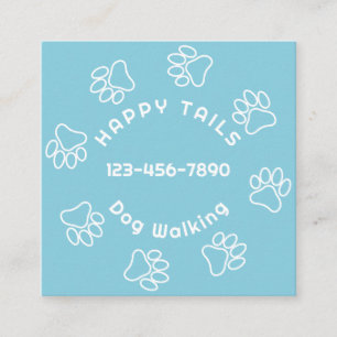 Dog Walker Paw Print Circle Summer Sky Blue  Square Business Card