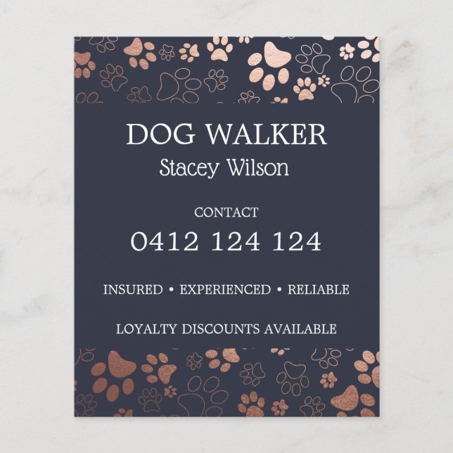Dog Walker Paw Print Pattern Business Flyer (Front)