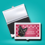 Dog Walker Paw Prints Business Card Holder<br><div class="desc">This business card holder,  personalized with your name,  features a cute black miniature schnauzer on hot pink with a white paw print border. Fun as a gift or a great way to carry your own business cards.</div>
