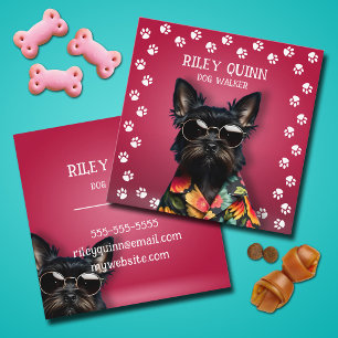 Dog Walker Pawprint Border  Square Business Card