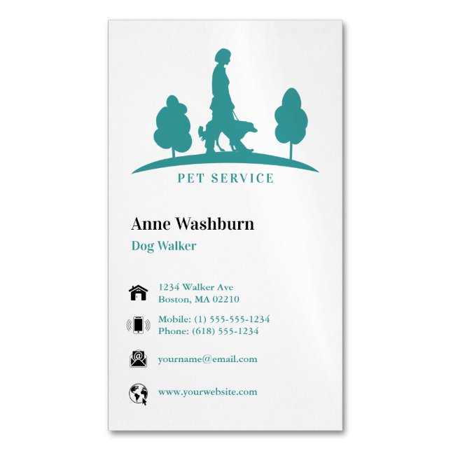 Dog Walker | Pet Care Aqua Business Card (Front Vertical)