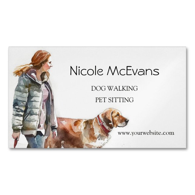 Dog Walker Pet Care Services Magnetic Business Card (Front)