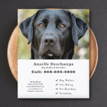 Dog Walker Pet Sitter Custom Photo White Flyer<br><div class="desc">A sleek and minimalist white flyer featuring a customizable photo of a cute black Labrador,  perfect for dog walker & pet sitter,  Canine Behaviour Educator,  groomer. You can replace the photo with your own logo! On the back there is a dog paw pattern!</div>