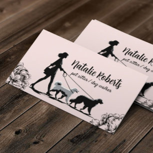 Dog Walker Pet Sitter Girl Walking Dogs Blush Pink Business Card