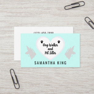 Dog Walker Pet Sitter Paw Heart Business Card