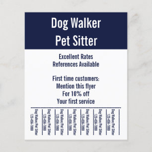 Dog Walker Pet Sitter White and Blue Text Template Flyer
