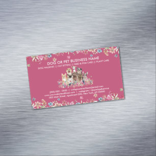 Dog Walker Petsitter Flower Veterinary Drawing Magnetic Business Card