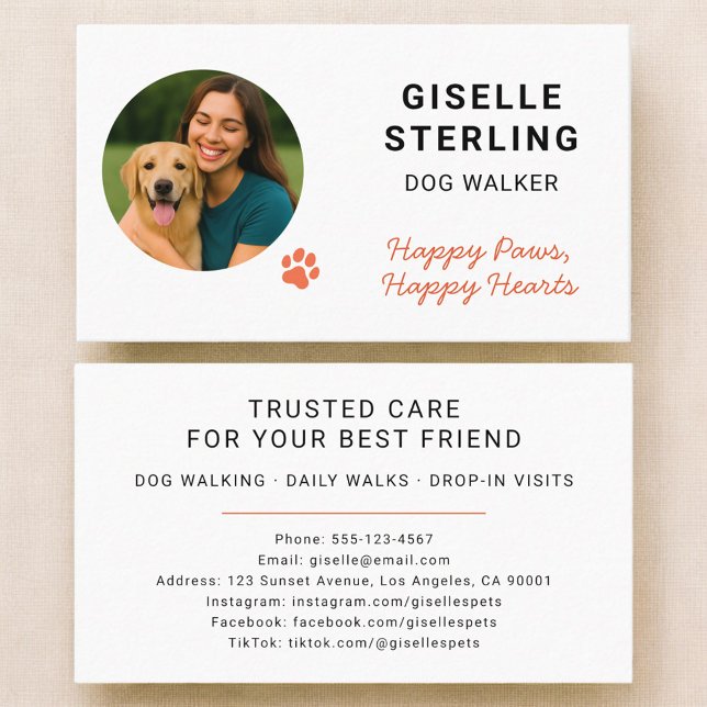 Dog Walker Photo Paw Print Business Card (Creator Uploaded)