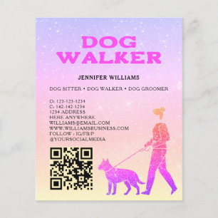 Dog Walker Pink Gold Glitter QR Code Pet Services Flyer