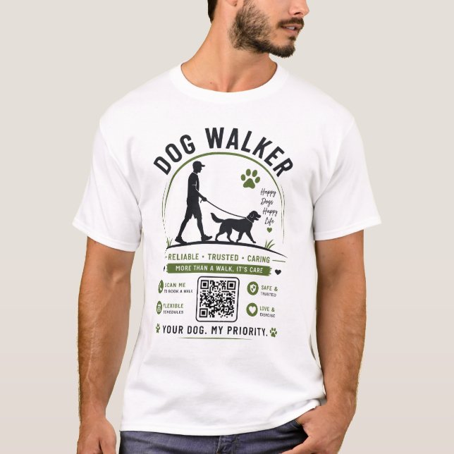Dog Walker QR Code Custom T-Shirt  (Front)