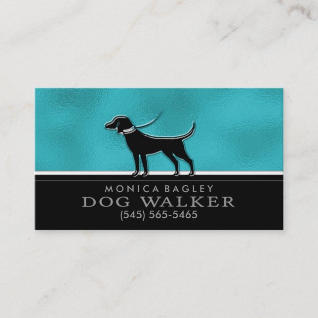 Dog Walker Teal Blue & Black Business Card (Front)