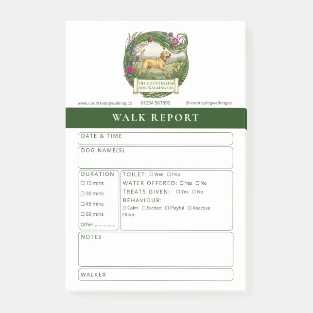 Dog Walker Trainer Feedback Report Form Labrador Post-it Notes (Front)