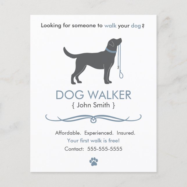 Dog Walker/Walking Business Flyer Template Small (Front)