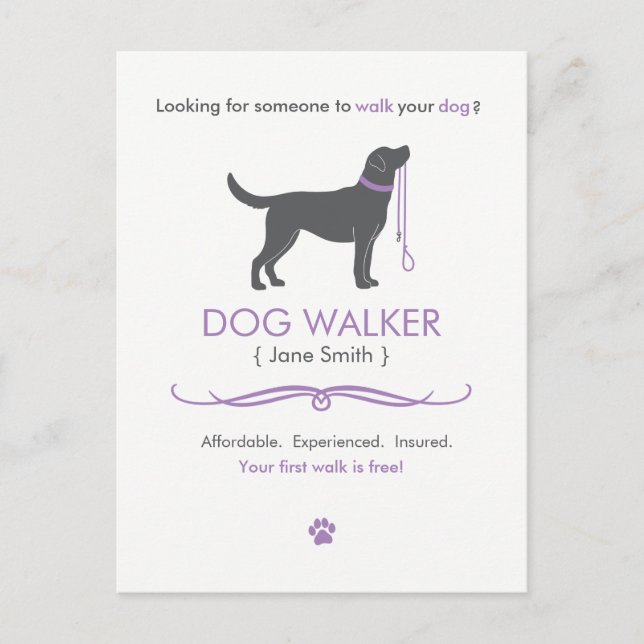 Dog Walker Walking Business Postcard Advertising (Front)