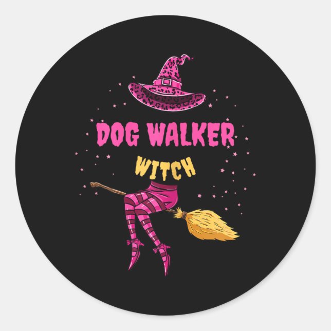 Dog Walker Witch Halloween Dog Walker Classic Round Sticker (Front)