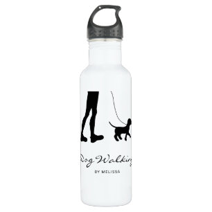 Dog Walker Woman & Dog - Black Silhouette & Text 710 Ml Water Bottle