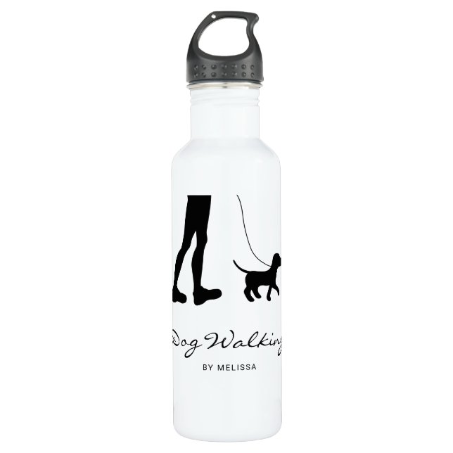 Dog Walker Woman & Dog - Black Silhouette & Text 710 Ml Water Bottle (Front)