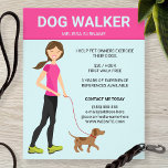 Dog Walker Woman With A Brown Dog Illustration Flyer<br><div class="desc">Spread the word about your dog walking business with the help of this Destei design featuring a cute woman with brown long hair. The woman is wearing a pink T-shirt, black leggings and green colour sneakers. She is holding a red dog leash as she walks a cute small brown dog....</div>