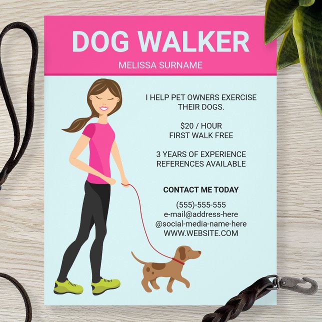 Dog Walker Woman With A Brown Dog Illustration Flyer (Creator Uploaded)