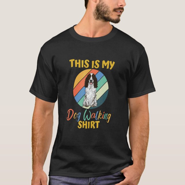 Dog Walking  Black English Cocker Spaniel T-Shirt (Front)