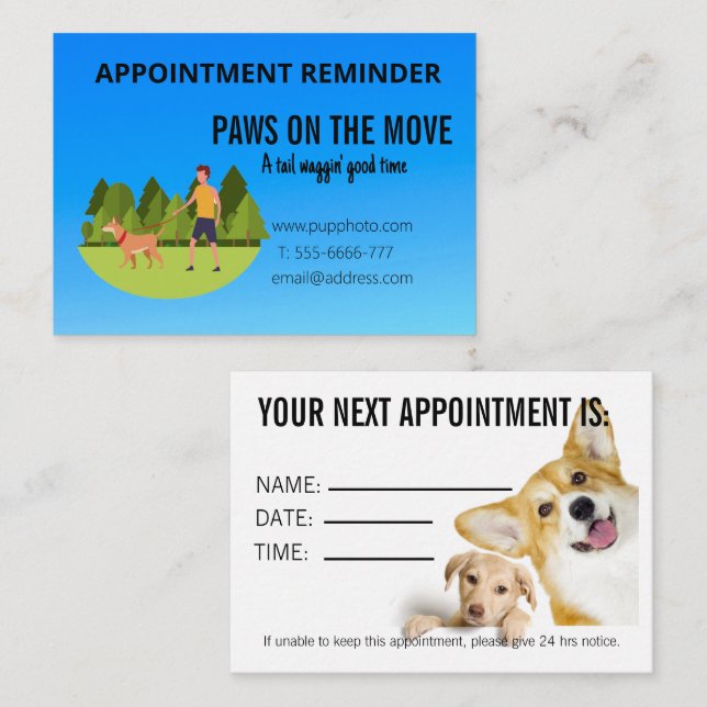 Dog Walking Business Custom Appointment Card (Front/Back)