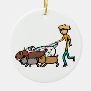 Dog Walking Ceramic Ornament