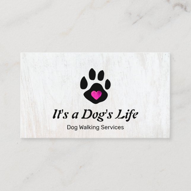 Dog Walking Paw with Heart  Business Card (Front)