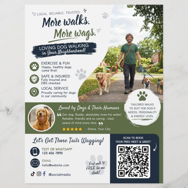 Dog Walking Pet Sitting Business Flyers QR Code (Front)