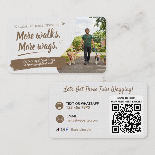 Dog Walking Pet Sitting with QR Code Business Card (Front/Back)