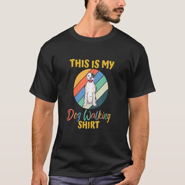 Dog Walking  White American Pit Bull Terrier 1 T-Shirt (Front)