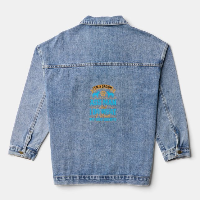 Dog Wants Funny Grown Man Denim Jacket (Back)