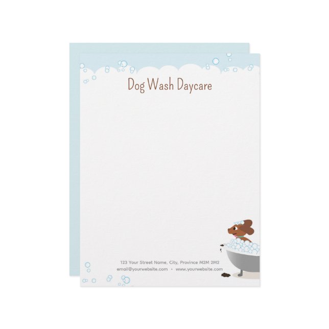Dog Wash Daycare Whimsical Cute Funny Letterhead (Front/Back In Situ)