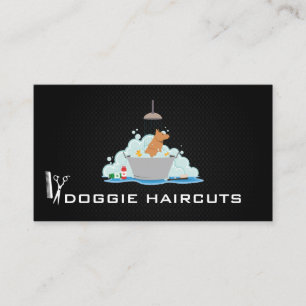 Dog Wash Groomer Black Mesh Background Business Card