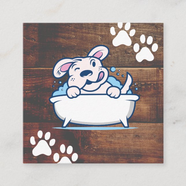 Dog Wash | Paws | Wood Boards Square Business Card (Front)