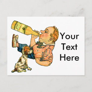 Dog Watching Master Chuging A Beer Postcard