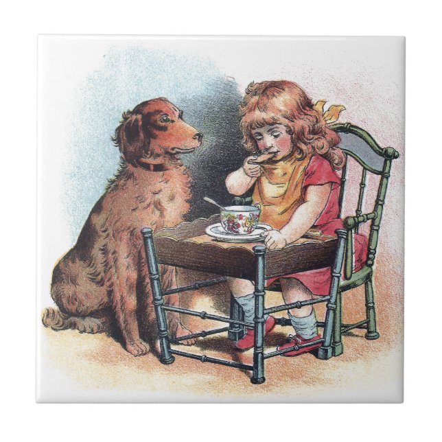 Dog Watching Toddler Eat Tile (Front)