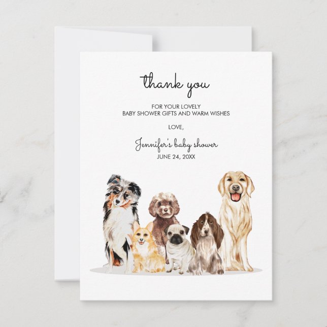 Dog Watercolor Baby Shower thank you RSVP Card (Front)