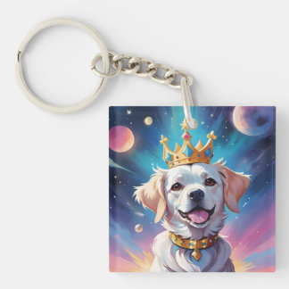 Dog wearing a crown in space keychain
