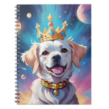 Dog wearing a crown in space