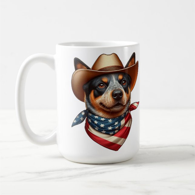 Dog Wearing a Hat and American Flag Bandana Coffee Mug (Left)