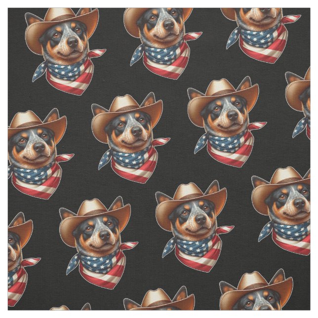Dog Wearing a Hat and American Flag Bandana Fabric (Swatch)